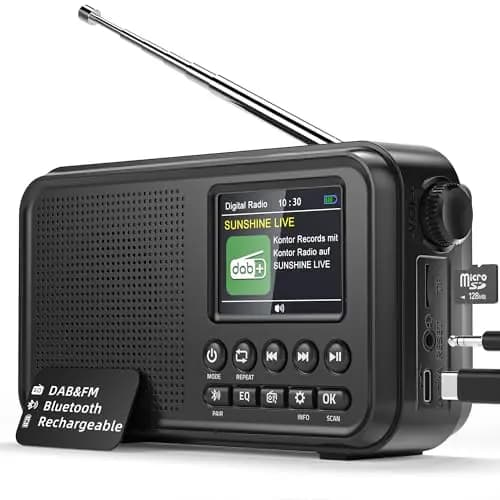 Mesqool Radio Digital Dab&FM con Bluetooth, Batería Recargable de 3000mAh, Compatibilidad con Tarjetas TF de 64GB, Carga Tipo C, Toma de Auriculares, 40 Presintonías FM & 40 Dab, Doble Alarma