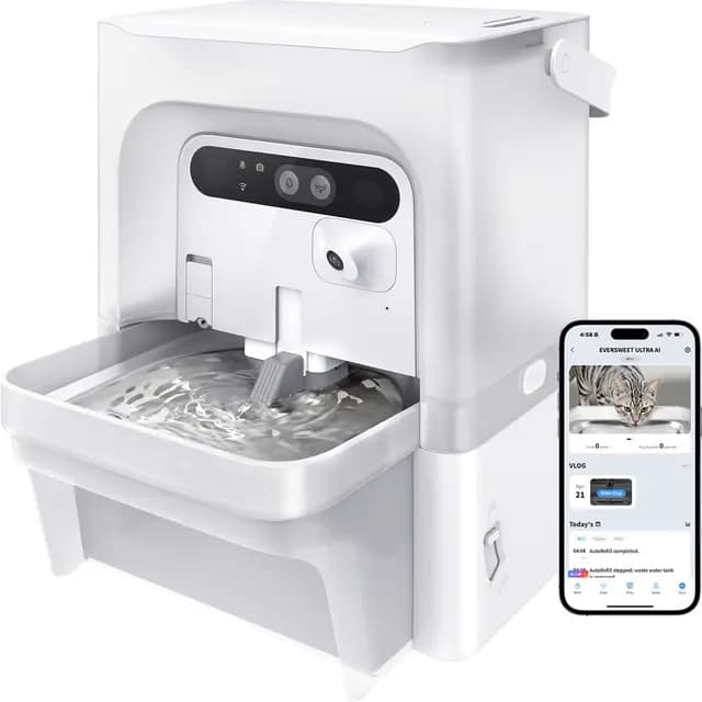 PETKIT EVERSWEET Ultra Fuente para Gatos sin Filtro, con Cámara AI, Separación de Agua Limpia y Sucia, 5L Bebedero Gatos Automático, Sensor de Movimiento, Control de App, Bandeja de Acero Inoxidable