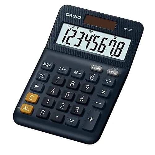 Casio, MS-8E, Calculadora de Escritorio con Pantalla Extra-Grande de 8 dígitos, Azul, alimentada por energía Solar/batería, con cálculo de Porcentaje avanzado