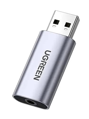 UGREEN Tarjeta de Sonido Externa Adaptador de Audio USB a Jack 3.5mm TRRS Convertidor Auxiliar para Auriculares y Micrófono Compatible con PC, MacBook, PS5/4, Altavoces