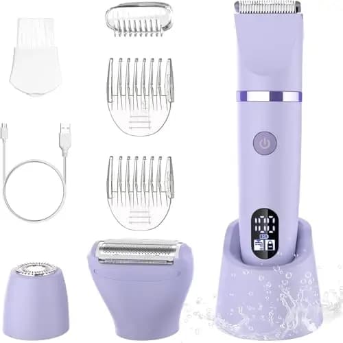 afeitadora eléctrica para mujer cortapelos corporal para mujer recortadora para zona bikini Afeitado de piernas impermeable pantalla LCD seco/mojado 3 in 1 Malva