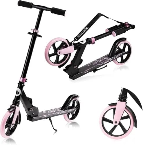 lionelo Luca Patinete Urbano XXL hasta 100 kg, Scooter para niños, Grandes Ruedas 200 mm ShockResist Amortiguador, Volante Ajustable Altura, Freno Plegable