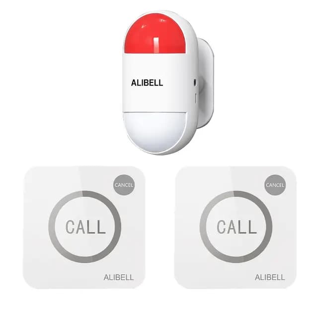 ALIBELL Kit de Alarma de Sirena Estroboscópica Remota,Sistema de Alarma de Pánico 120dB (Funciona con Batería y Plug-in Alimentación),Sistema de Seguridad de Emergencia para Hogar/Tienda/Fábrica