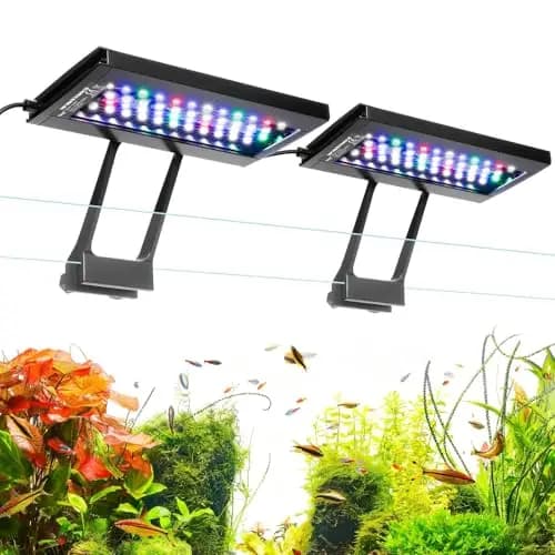 hygger Dual Channel Clip On Iluminación LED para Acuario, 24W Luz LED Acuario, 24/7 Lighting and DIY Mode with 7 Colors, Ajustable Brillo Fish Tank LED Light de 75-115L Tanks(2)