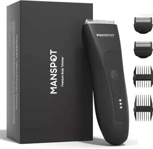 MANSPOT Afeitadora Corporal Masculina, Depiladora Corporal Hombre con Cuchilla de Cerámica, IPX7 Impermeable Wet & Dry, Recortadora Zona Íntima, Cuerpo, Axilas y Barba, 4 Peines Guía