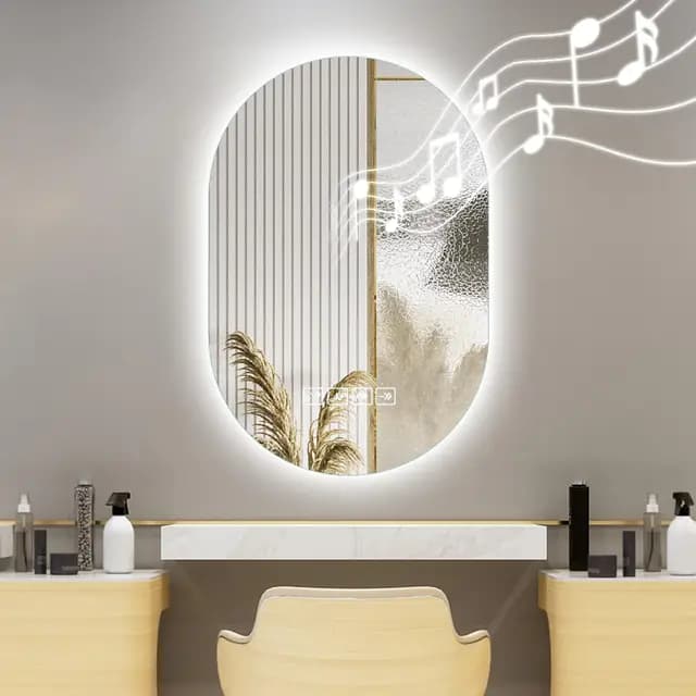 Viugreum Espejo Baño Con Luz LED Regulable en 3 Colores Bluetooth, Elipses 50*75cm Luz de Baño Espejo de Pared con Interruptor Táctil, Anti-vaho, Función de Memoria Espejos Inteligente Retroiluminado