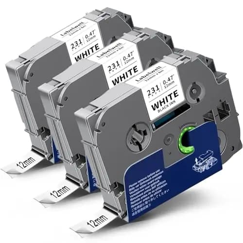 3x Labelwell 12mm 0.47 TZc-231 Negro sobre Blanco Etiqueta Reemplazo para Brother P-touch TZ TZe-231 TZe231 TZ231 PT-H100LB PT-P300BT PT-1010 GL-H105 PT-H100R PT-H108GT PTH107B