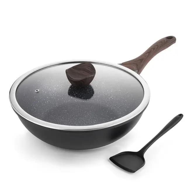 Kordisen Wok 30 cm, Wok de Inducción con Tapa, Revestimiento Antiadherente, Apto para Todo Tipo de Fuegos, Sin PFOA