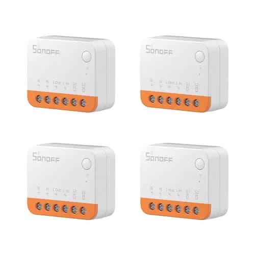 Interruptor WiFi Inteligente de 2 Vías,SONOFF MINIR4 4PCS mini Interruptor Inteligente Wifi,Control APP, control por voz,Funciona con Alexa, Google Home Assistant.Certificación TUV (10A 2400W).
