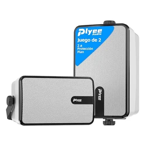 250W Altavoces Bluetooth para Exteriores, Sincronización Inalámbrica Entre Altavoces, Montaje en Pared para Patio, Porche, Cenador, Garaje, Paquete de 2 (MZ-632)