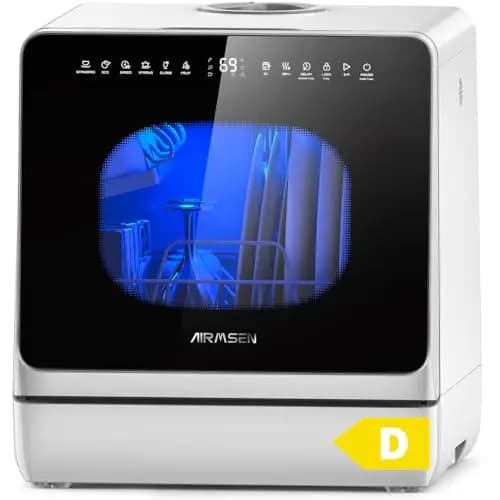 AIRMSEN Mini Lavavajillas Portátil, lavavajillas pequeño de 5L, 8+3 Programas, Inicio Diferido 1–18 h, Ablandador de Agua y Bloqueo Infantil