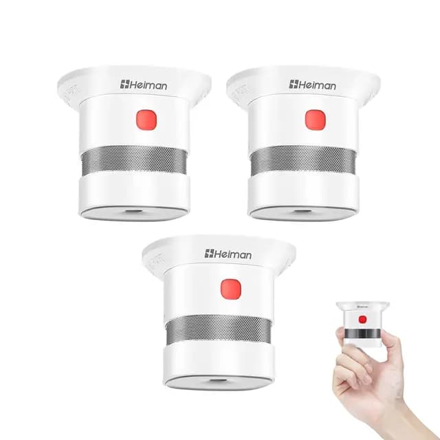 Heiman Detector de Humo Mini Fotoelectrico, Batería Reemplazable de 10 Años, Certificaciones CE/DBI/UKCA, Premio Reddot, Alarma de Incendios Independiente para Hogar - Compacto y Fiable (3 Unidad)