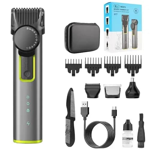 Maquina de Cortar Pelo Hombre Maquina de Afeitar Hombre, Inalámbrico Cortapelos Hombre Kit 4 en 1 Para Barba, inalámbrico, afeitadora masculina y cortabarbas, estuche de viaje portátil EVA Gris