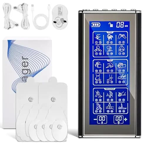 Electroestimulador Muscular 3 en 1 TENS Electroestimulador 2 Canales con Función TENS EMS y Masaje, 36 Modos y 20 Intensidad con 10 Electrodos para El Alivio Del Dolor y Entrenamiento