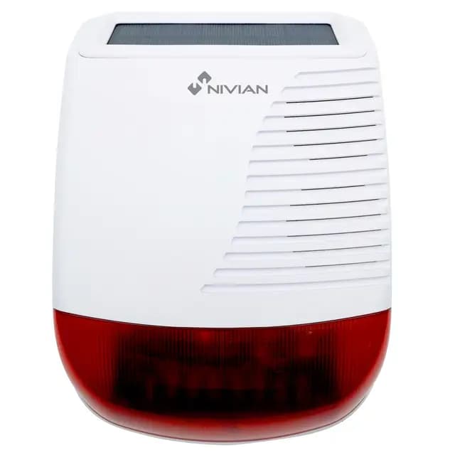 Nivian NVS-SOLARSIREN - Sirena de Exterior Inalámbrica, Recarga Solar 120 dB con Flash LED, Impermeable IP65, Batería Recargable, Alcance 80 m, Antimanipulación