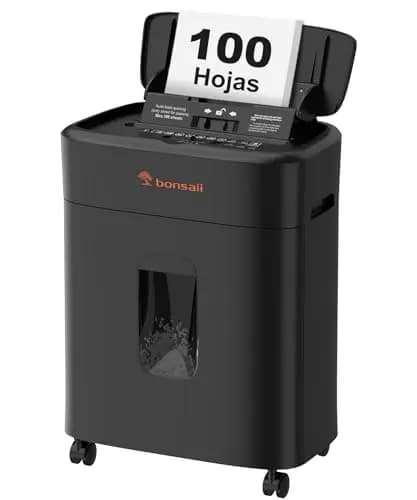 Bonsaii Destructora de Papel con Corte Micro-Particular P4, alimentación automática hasta 100 Hojas, antiatasco, 30 min Continuo, depósito de 16L – para Oficina y hogar, C231-D