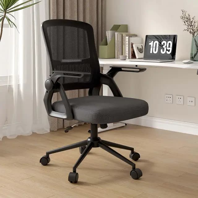 naspaluro Silla Ergonómica de Oficina con Respaldo de Malla y Soporte Lumbar, Silla Escritorio Giratoria Altura Regulable, Reposabrazos Plegables 90°, Función Inclinable, para Hogar y Oficina, Negro