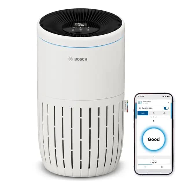 Bosch Purificador de Aire Inteligente Air 4000i - Cubre 62,5 m², Filtra Eficazmente más del 99% de los Contaminantes, Filtro de Aire, Modo Auto/Resposo (< 25 dB(A)) - CADR: 300 m³/h - Funciona con App