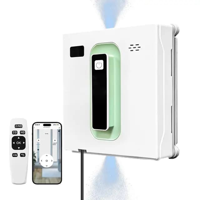 Robot de limpieza de ventanas, robot limpiador de ventanas cuadrado con motor sin escobillas, chorro de agua dual ultrafino, limpiador inteligente con batería UPS de 650 mAh, aplicación