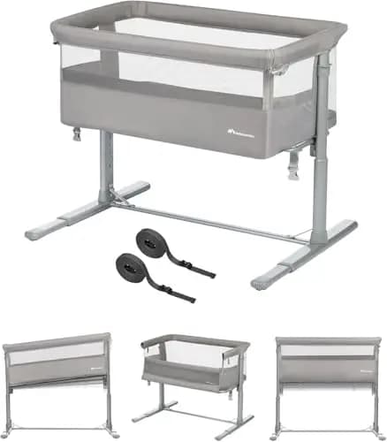 Bebeconfort Zina Colecho Bebé y Cuna Independiente Desde el Nacimiento hasta los 6 Meses (de 0 a 9 kg), Cuna Bebé Plegable, 5 Posiciones de Altura Ajustables, Colchón Reclinable, Mineral Grey
