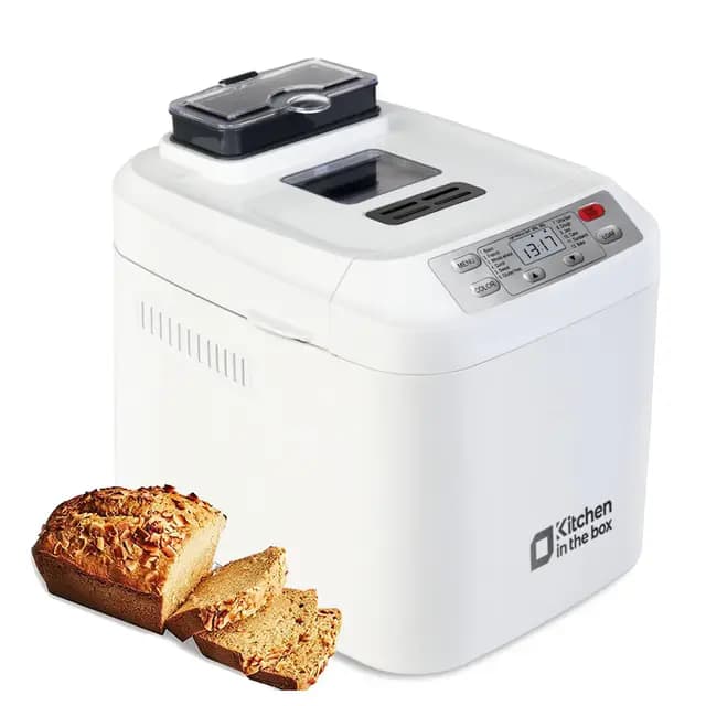 Kitchen in the box Panificadora de Pan Sin Gluten, 900g, 12 Programas, 3 Niveles de Tostado, Dispensador Extraíble, Libre de Amasar, Tapa Visor y Fácil Limpieza, Máquina de Pan Ideal Casero Saludable