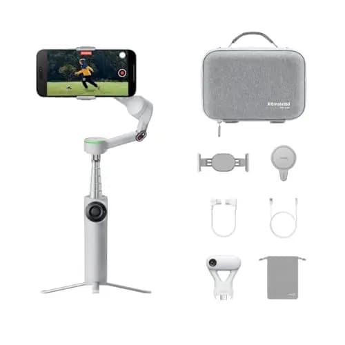 Estabilizador Gimbal Insta360 Flow 2 Pro para iPhone y Android, Gimbal IA para teléfono, para móvil para Viajes y Vlogs - Paquete definitivo para creador Gris