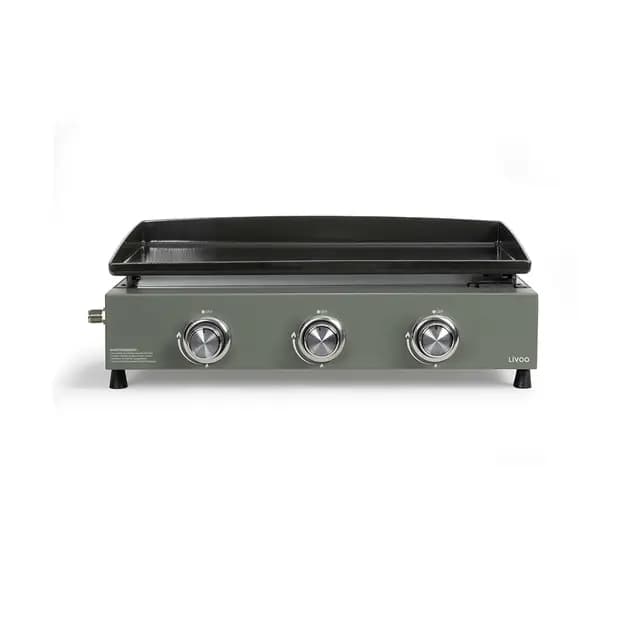 LIVOO – Plancha de gas 3 quemadores DOC234 – Potencia total de 7,5 kW, 62 x 34,5 cm de cocción, 6 a 8 personas, butano y propano