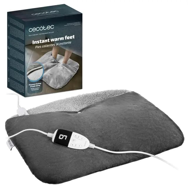 Cecotec Calentador de Pies Eléctrico HeatConfort FootWarmer Deluxe. Calientapiés 55x45cm, 2 Espacios Separados, Antideslizante, 6 Temperaturas, 4 Niveles de Temporizador, Controlador