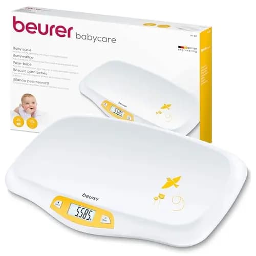 Beurer BY 80 Báscula para bebés, con superficie curvada y segura, capacidad de 20 kg, función de tara y retención para bebés que patalean, medición y visualización en pasos de 5 g