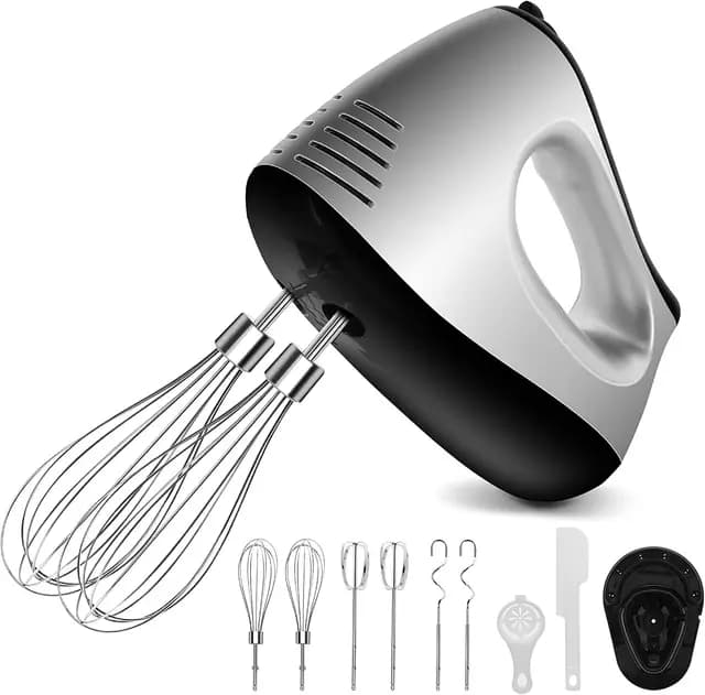 Batidora de Repostería Eléctrica de Varillas 500W 5 Velocidades Función Turbo con 2 Batidores, 2 Ganchos, 2 Batidores de Huevos, Separador de Huevos, Espátula de Horneado y Soporte