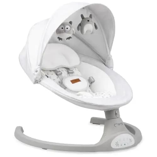 MoMi KENANI Mecedora para Niños hasta 9 kg, Plegable, con Mando a Distancia y Bluetooth, Funciona con Pilas/Electricidad, Arnés 5 Puntos, Visera Solar
