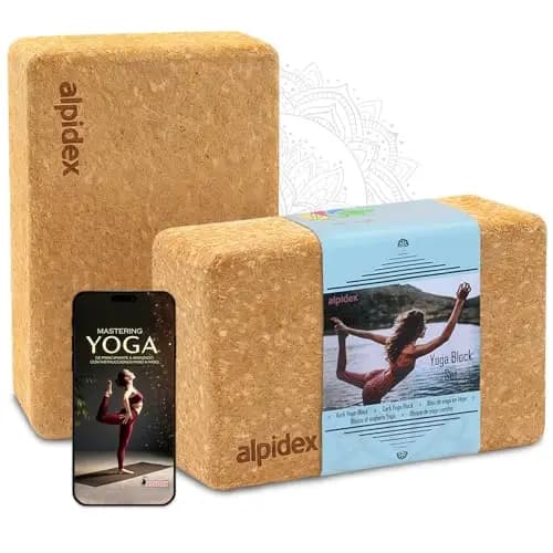 ALPIDEX Bloque de Corcho Juego de 2 Yoga Block Cork Ladrillo incl. libro electrónico con 100 ejercicios ecológico y sostenible corcho de Portugal