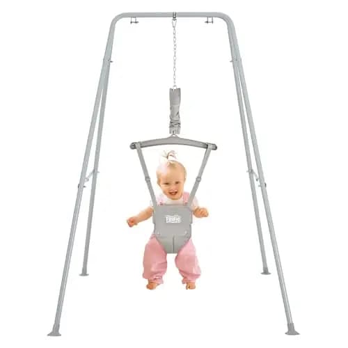 FUNLIO Saltador de puerta con soporte para bebé (6-24 meses) juego de ejercicio de columpio para jugar en interiores/exteriores para bebé niña/niño, con cadena ajustable, fácil de montar - Gris