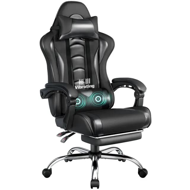 Yaheetech Silla de Oficina Silla Gaming con Reposapies Silla Ergonómica con Ruedas Silla Ordenador Ajustable Silla con Soporte Lumbar Capacidad MAX 136 KG Negro