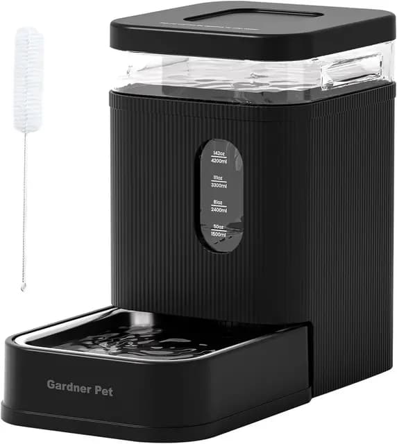 Gardner Pet dispensador Agua Gatos automático de 6.5L, Bebedero Perro automatico por Gravedad con Cuenco de Acero Inoxidable, dispensador de Agua para Perros, sin Electricidad, Libre de BPA - Negro