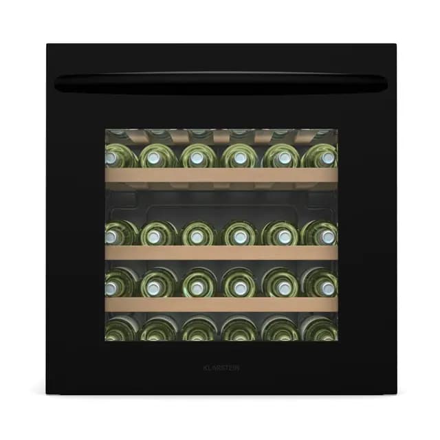 Klarstein Vinsider 30 Uno Vinoteca Integrable - 30 Botellas, 1 Zona, 5-20°C, LED, Protección UV, Estantes de Madera, Silenciosa, Nevera para Vinos, Puerta de Cristal Negra