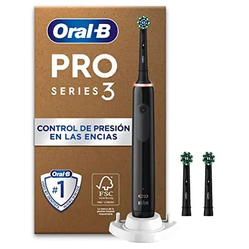 Oral-B Pro 3 Cepillo de Dientes Eléctrico con 3 Cabezales, Negro - Mango Recargable, 3 Modos de Cepillado con Modo Sensible, Temporizador, Diseñado por Braun, Regalos Originales para Mujer Y Hombre