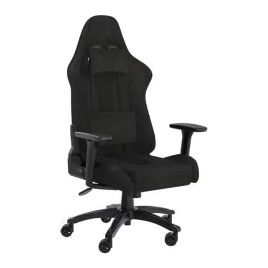 Corsair TC100 Relaxed - Silla para Videojuegos - Tela - Diseño Inspirado en Las Carreras - Almohada Lumbar - Almohada Cervical de Espuma viscoelástica Desmontable - Altura del Asiento Ajustable -