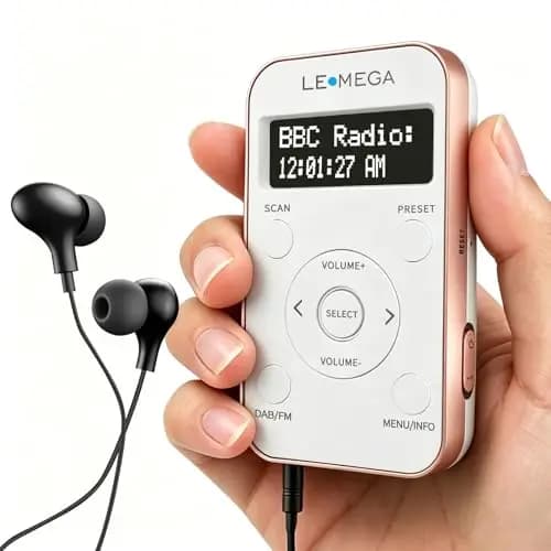 LEMEGA PR1L Radio Dab de Bolsillo, Radio FM, Radio Dab+ portátil, Auriculares incluidos, batería Recargable, 40 presintonías, Pantalla LCD, Radio Dab Deportiva con Interruptor bloqueable. Champán