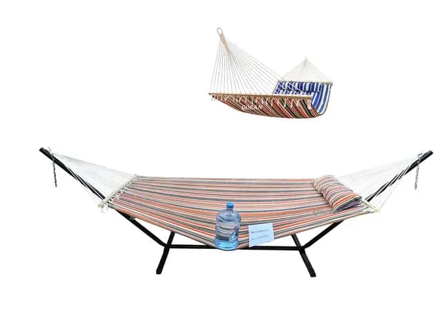 GOCAN Hamaca de tela acolchada con soporte y barras separadoras, más segura y estable, hamacas de calidad para patio exterior e interior, doble cara, azul/rojo