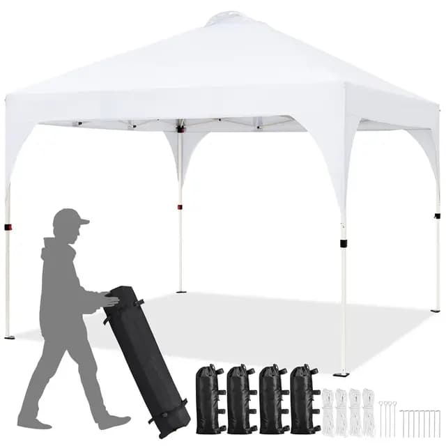 Yaheetech Carpa Plegable 3x3m, Cenador Exterior Impermeable y Antiviento para 8-10 Personas, Carpa Jardín con Ventilación y Bolsa de Transporte, Color Blanco