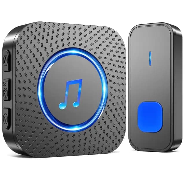 SURFOU Timbre Inalámbrico Exterior Interior Impermeable, Campainha Sem Fios Exterior, Kit Wireless Doorbell Puerta para Casa 400M de Alcance con 55 Melodías, 5 Niveles de Volumen, Indicador LED, Negro