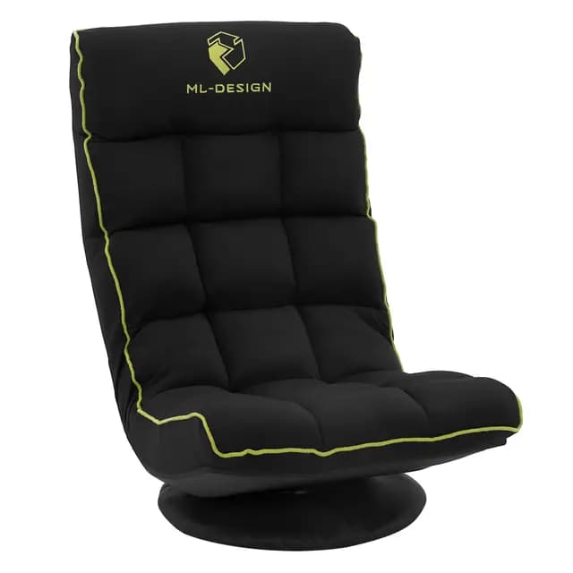 ML-Design Sofá Gaming Ergonómico, Negro-Verde, Sillón de Ordenador, Videojuegos con Reposacabezas, Asiento Gamer de Suelo, Giratorio 360° y Ajustable, Silla de Relax Tapizada y Plegable