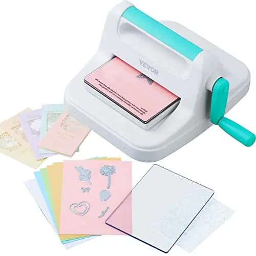 Máquina Troqueladora Apertura de Ancho de 160 mm Máquina de Troquelado y Estampado Manual con 8 Troqueles, 10 Cartulinas y 1 Carpeta A6 Juego Completo para Decoración Álbum Tarjetas Manualidades