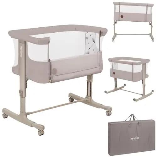 lionelo Aurora Cuna 3 en 1 hasta 9 kg, Cuna de colecho, Cama Mecedora, Ajuste de Altura e inclinación del colchón, 4 Ruedas con Freno, Colchón Ergonómico, Bolsa