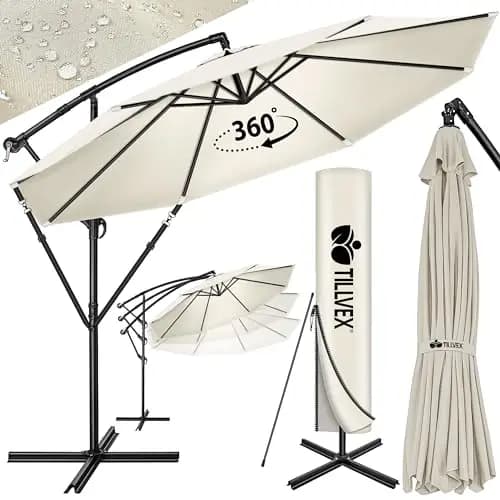 tillvex Sombrilla de 300/350 cm de diámetro con manivela, sombrilla con soporte, sombrilla de jardín, protección UV, aluminio, paraguas de mercado impermeable