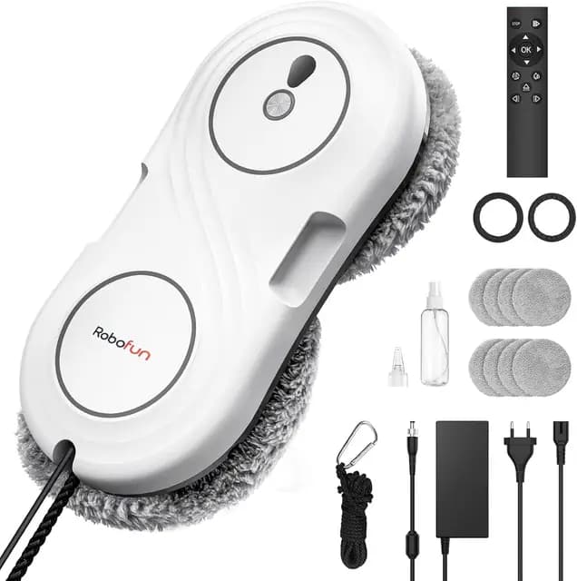 Robot Limpiacristales, Limpia Cristales Eléctrico Ventanas 7000Pa, Doble Sistema de Pulverización, Diseño Ultrafino 63mm, Protección Anticaídas, para Limpieza Automática De Ventanas, WD12D, Blanco