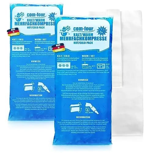 com-four® 2x compresas múltiples grandes con funda polar reutilizable de primera calidad, compresas frías y calientes con gel cool pack, funda protectora con banda elástica - Made in Germany