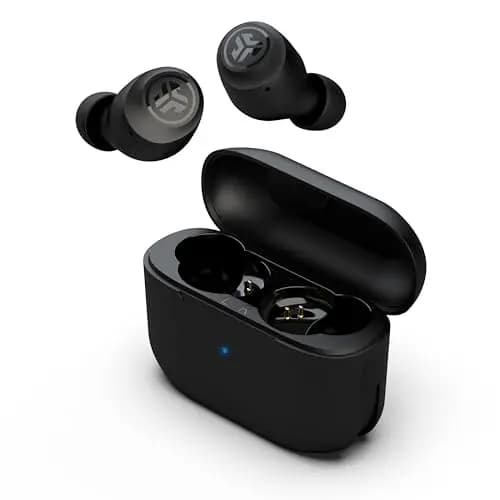 JLab Go Air Pop+ Auriculares Inalambricos Bluetooth, Wireless Earbuds 35+ Horas Rendimiento con Caja de Carga - Audifonos Bluetooth Inalambricos con Micrófono, Dual Connect, App, Negro Medianoche