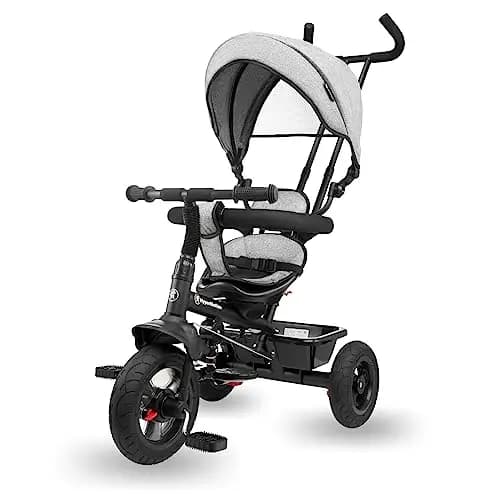 HyperMotion Triciclo Infantil con Manillar para Padres - Bici Bebé 1 Año Evolutiva hasta 20kg - Modelo Similar Kinderkraft con Barra de Empuje - Saltador Bebe Gris